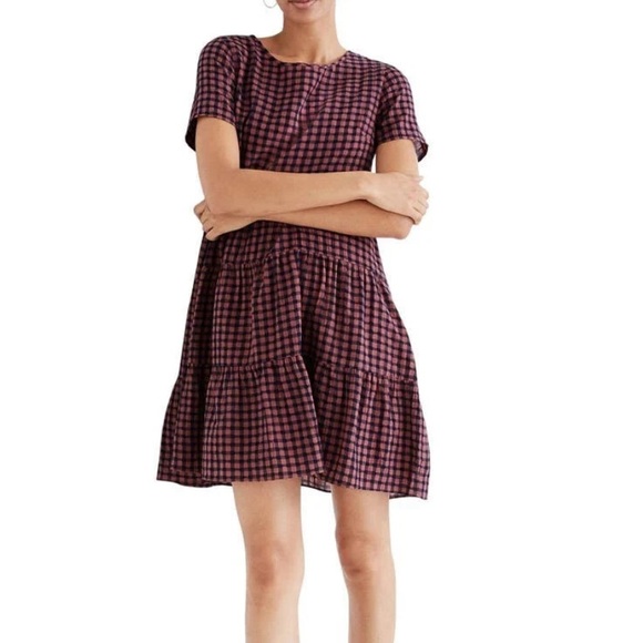 Madewell Dresses & Skirts - Madewell womens S tiered mini gingham print dress western boho academia farm